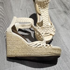 Chic Cream Braided Wedge Sandals